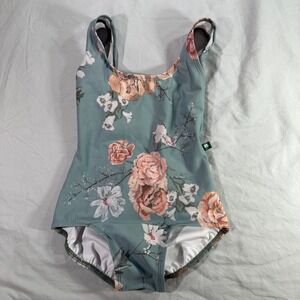 Luckyleo Dancewear Blue Antoinette Crescent Floral Leotard Scoop Neck XS